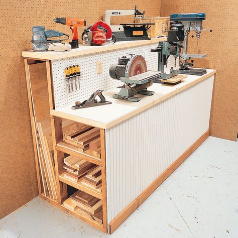 Workshop Organisation, Workshop Diy, Doors Diy, Power Tool Storage, Lumber Storage, Diy Garage Door, Diy Garage Storage, Workshop Organization, Garage Cabinets