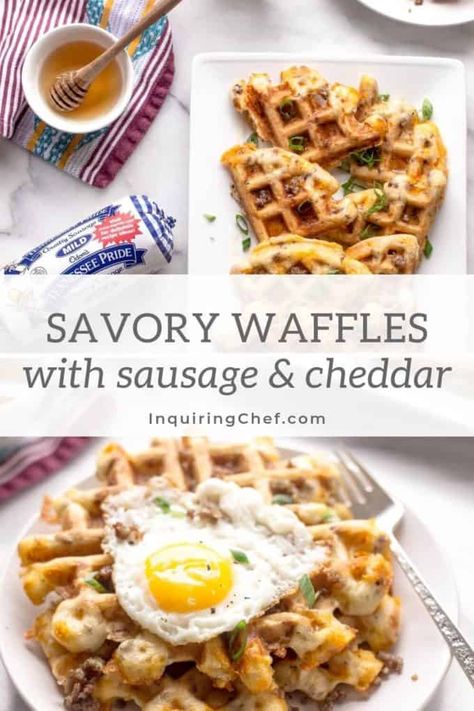 Breakfast Savory, Waffles Breakfast, Waffle Iron Recipes, Waffle Maker Recipes, Savory Waffles, Foods With Iron, Iron Recipes, Wakey Wakey, Breakfast Waffles