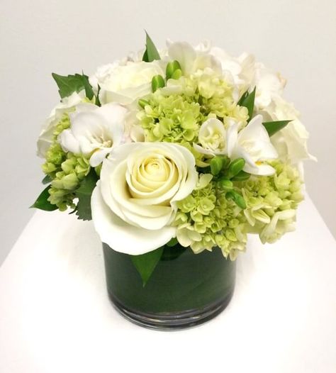 Flower Arrangements by Color Pt 2 Jar Arrangements, Hornet Nest, White And Green Bouquet, White Hydrangea Centerpieces, White Centerpieces, Green Centerpieces, White Flower Arrangements, Small Flower Arrangements, Table Flower Arrangements