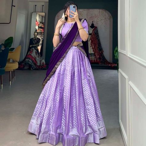 Wearing a Jacquard lehenga choli is not just about donning attire, where traditional motifs meet modern silhouettes💜. ll135l Lehenga(Stitched) Lehenga Fabric : Jacquard Silk Lehenga Work : weaving work Lehenga Waist : SUPPORTED UP TO 42 Lehenga Stitching : Stitch with Canvas Lehenga closer: Drawstring with Zip Length : 41 Flair : 4.50 Meter Inner : Micro Cotton Blouse(Unstitched) Blouse Fabric : Jacquard silk Blouse Work : Weaving Work Blouse Length : 1 Meter Dupatta Dupatta Fabric : Ge... Silk Blouse Work, Jacquard Lehenga, Lehenga Stitching, Plain Lehenga, Lehenga Stitched, Lehenga Fabric, Stitched Lehenga, Lehenga Designs Simple, Work Lehenga