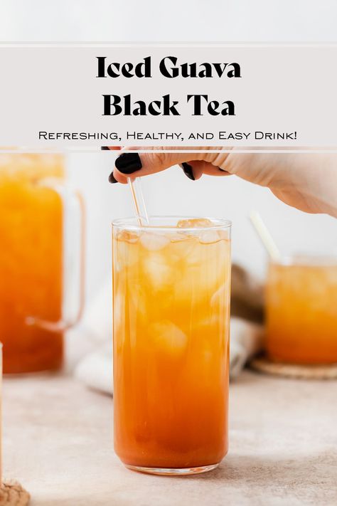 Copycat Starbucks Iced Guava Black Tea - made with black tea and guava juice, this iced tea is the perfect refreshment for a hot summer day or any time you're craving an iced tea! 4 ingredients, super easy to make, and always a hit! Make your favorite Starbucks drink at home! #guavajuice #starbucks Starbucks Drink At Home, Tea Starbucks, Black Tea Recipe, Black Starbucks, Lemonade Tea Recipe, Kid Friendly Drinks, Drink At Home, Guava Juice, Copycat Starbucks