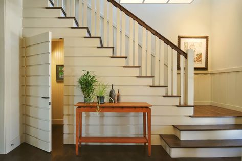 Lakeview Park Home Renovation | Samsel Architects Over Stairs Storage, Room Under Stairs, Closet Under Stairs, Bathroom Under Stairs, Under The Stairs, Stair Remodel, Basement Stairs, Hidden Rooms, Diy Stairs