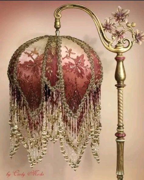 Victorian Lamp, Industrial Lamps, Antique Lamp Shades, Beaded Lamps, Victorian Lamps, Victorian Lampshades, Handmade Lampshades, I Love Lamp, Cool Lamps