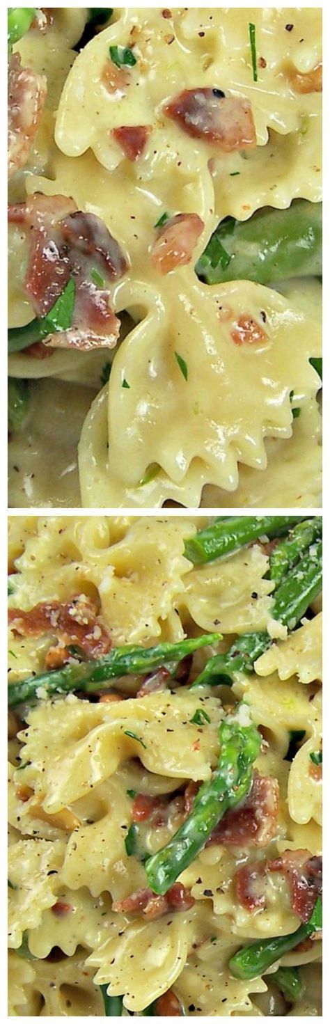 Dishes With Asparagus, Creamy Pasta With Asparagus, Pasta With Asparagus, Pasta Alla Carbonara, Asparagus Bacon, Asparagus Pasta, Pasta Dinners, Think Food, Creamy Pasta