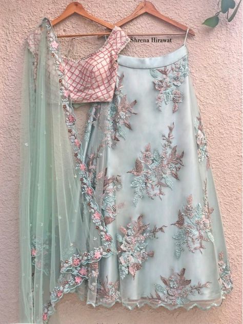 Navy Blue Saree With Silver Blouse, Navy Lehenga, Saree Lengha, Tulle Lehenga, Saree Skirt, Mint Green Blouse, Mint Green Blouses, Purple Lehenga, Saree Floral