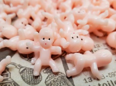 Tiny Plastic Babies, Plastic Aesthetic, Origami Star Paper, Surprise Baby Shower, Christmas Cake Topper, Nostalgic Candy, Painted Eyes, Plastic Babies, Baby Painting