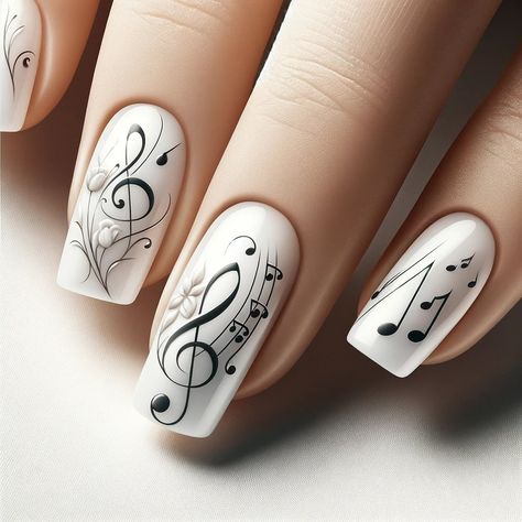 Nail Music Designs, Music Note Nail Designs, Music Manicure, Music Inspired Nails, Musical Nail Art, Music Note Nails, Music Nail Art, Nails Music, Music Nails