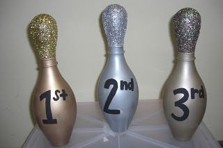 Crafty Blonde Girl: Wii Bowling Tournament Trophies Bowling Tournament Ideas, Bowling Trophy Ideas, Bowling Fundraiser Ideas, Bowling Prizes, Bowling Crafts, Wii Bowling, Bowling Fundraiser, Bowling Alley Party, Bowling Ideas