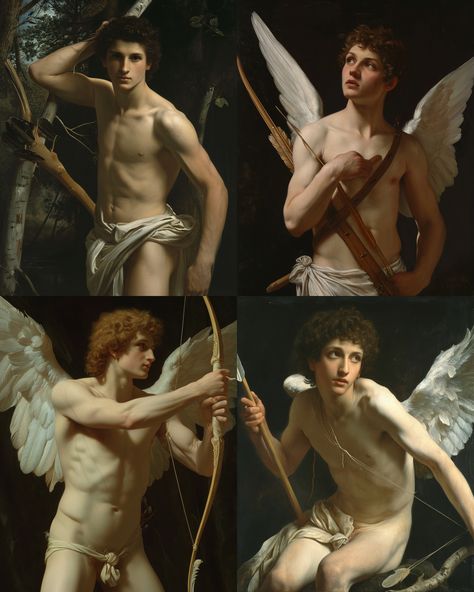 a William bouguereau painting of a 20 year old beautiful male model Cupid with a muscular torso --ar 4:5 --v 6.0 Beautiful Male Model, Torso Reference, William Bouguereau, 20 Year Old, Male Model, Year Old, Paintings