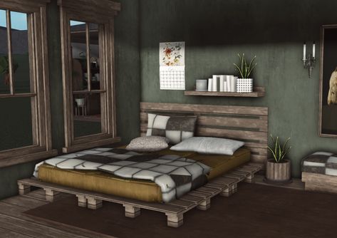 Bloxburg Attic Room, Bloxburg Loft Exterior, Grunge Bloxburg Room, Bloxburg Bed Ideas, Bloxburg Cabin, Cabin House Decor, Loft Exterior, Bloxburg Town, Blocksburg Room Ideas￼