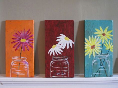 Flower canvases Trio Painting, Canvas Painting Ideas For Beginners, Cuadros Diy, Painting Ideas For Beginners, Howard Stern, Wine And Canvas, Canvas Painting Ideas, Night Painting, Beginner Painting