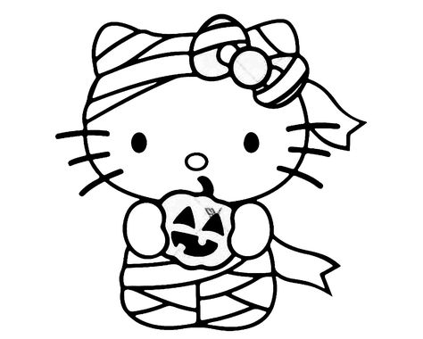 Cute Coloring Pages Hello Kitty Halloween, Hello Kitty Coloring Book Pages, Mummy Hello Kitty, Hello Kitty Drawing Halloween, Hello Kitty Coloring Pages Halloween, Snoopy Halloween Coloring Pages, Hello Kitty Halloween Drawing, Halloween Ideas To Draw, Halloween Hello Kitty Coloring Pages