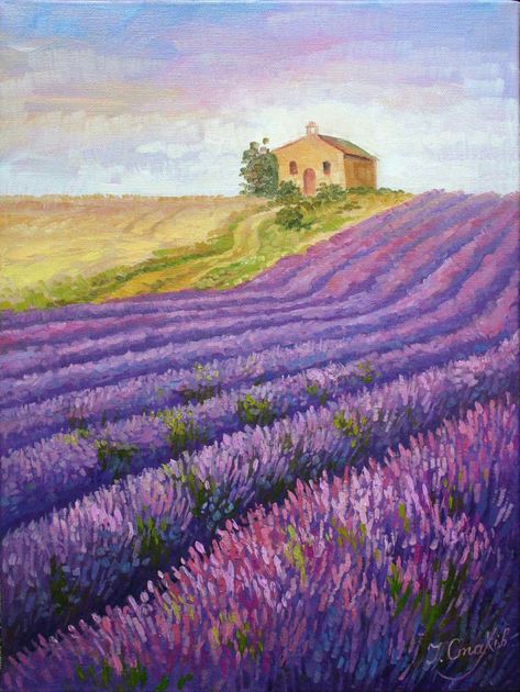 Lavender Artwork, Paintings Sunset, Lavender Painting, Field Paint, Field Painting, Farm Field, Lavender Garden, Jean Marc, Lavender Field