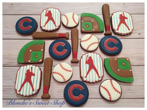 Cubs Cookies Decorated, Cubs Cookies, Baseball Cakes, 1st Birthday Baseball, Sport Cookies, Basketball Cookies, Sports Cookies, Baseball Cookies, Fishing Cake