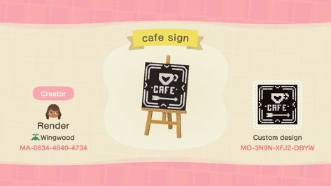 Acnh Creepy, Acnh Design Id Codes, Acnh Spooky, Animal Crossing Cafe, Bus Stop Sign, Animal Crossing 3ds, Cafe Sign, Acnh Design, Retro Cafe