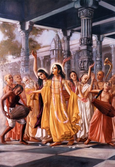 Hindu Art: Lord Caitanya and the Panca Tattva Performing Sankirtan Hare Krishna Mantra, Iskcon Vrindavan, Krishna Avatar, Krishna Temple, Krishna Mantra, Srila Prabhupada, Shri Ram Photo, Vedic Art, Radha Krishna Images