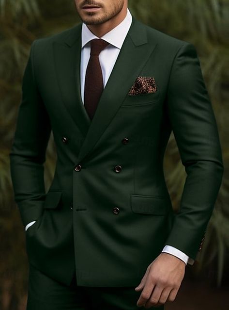 Burgundy Dark Green Dark Gray Men's Wedding Suits Solid Colored 2 Piece Business WorkWear Tailored Fit Double Breasted Six-buttons 2024 2024 - $97.99 Dark Green Suit Men, Green And Burgundy Wedding, Hunter Green Wedding, Green Suit Men, Double Breasted Suit Men, Suit For Men Wedding, Costume Vert, Green Wedding Suit, Dark Green Wedding