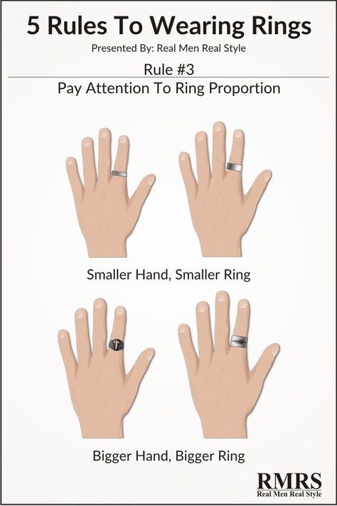 Rule #3 Pay Attention To Proportion Men Wearing Rings, Rings With Meaning, Ring Symbolism, Real Men Real Style, Wear Rings, Wedding Ring Finger, Simple Beach Wedding, Engagement Ring On Hand, How To Wear Rings