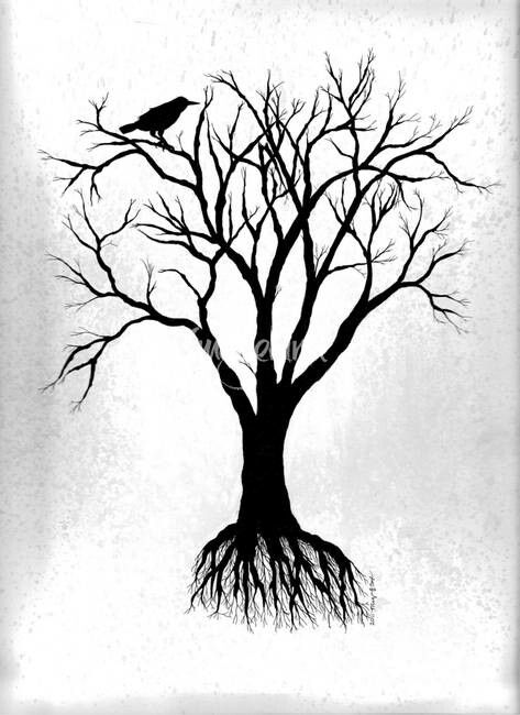 "Crow Tree" by Megan E. Coyle  Get 25% off of your entire print order by using promo code DOGDAY25 at checkout on my Imagekind page:   http://www.imagekind.com/artists/meganecoylespokane   Good until 6/26/15!  Find me on Facebook: http://www.facebook.com/meganecoyleart Or Twitter: @MeganECoyle Tree Branch Tattoo, Poison Tree, Earthy Tattoos, Black White Tattoos, Crow Tattoo, Tree Tattoo Designs, Indian Tattoo, Stylist Tattoos, Tattoo Style Drawings