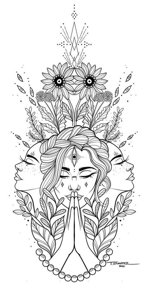 Big Spiritual Tattoos, Hecate Sleeve Tattoo, Hekate Coloring Pages, Spiritual Tattoos For Women Goddesses Divine Feminine Tattoo, Tarot Tattoo Design, Hecate Tattoo Design, Hecate Goddess Tattoo Design, Hecate Drawing, Hecate Goddess Tattoo