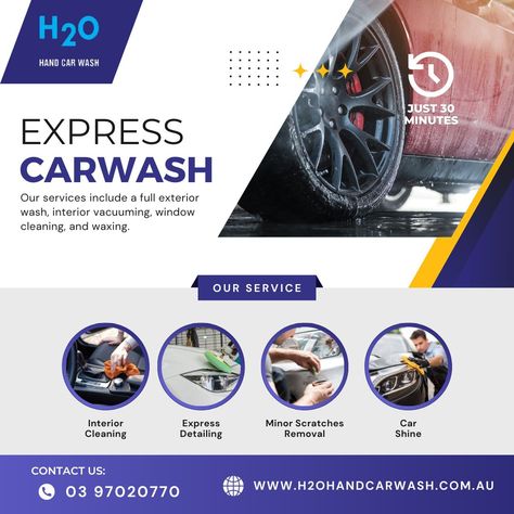 Our services include a full exterior wash, interior vacuuming, window cleaning, and waxing. - - Website - https://h2ohandcarwash.com.au/book-your-appointment Contact - 0397020770 252-258C Clyde road, Berwick 3806 - - #h2ohandcarwash #rivive #ride #expert #hand #carwash #washing #cleaning #highpressurewater #clydenorth #clyderoad Hand Car Wash, Car Coating, Digital Marketing Design, Window Cleaning, Bathroom Cleaner, Our Services, Marketing Design, Window Cleaner, Car Cleaning