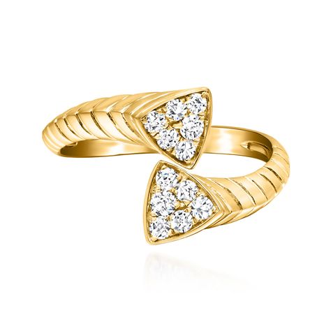 Ross-Simons - .33ct t. w. Diamond Triangular Bypass Ring in 14kt Yellow Gold. Size 8. Reminiscent of a luxe designer style, this fabulous 14kt yellow gold bypass ring features triangular silhouettes studded at each end with .33 ct. t. w. round brilliant-cut diamonds. 1/2" wide. Diamond triangular bypass ring. Diamond birthstones are the perfect gift for April birthdays. Funky Shirts, April Birthday, Diamond Birthstone, Bypass Ring, Ring Collection, Ring Diamond, Designer Style, Ring Collections, High Jewelry