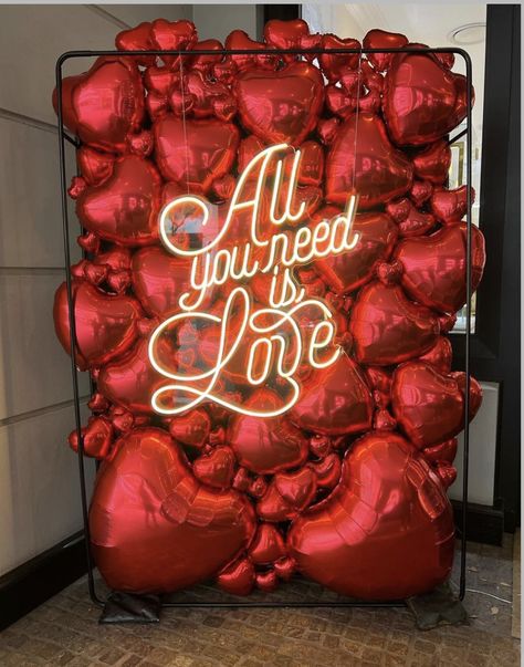 Red Heart Party Theme, Vday Themed Party, Xoxo Party Theme, Valentines Day Themed Party, Valentine Event Ideas, Valentine Engagement Party, Valentine Theme Party Decoration, Valentine Installation, Pink And Red Party Decorations