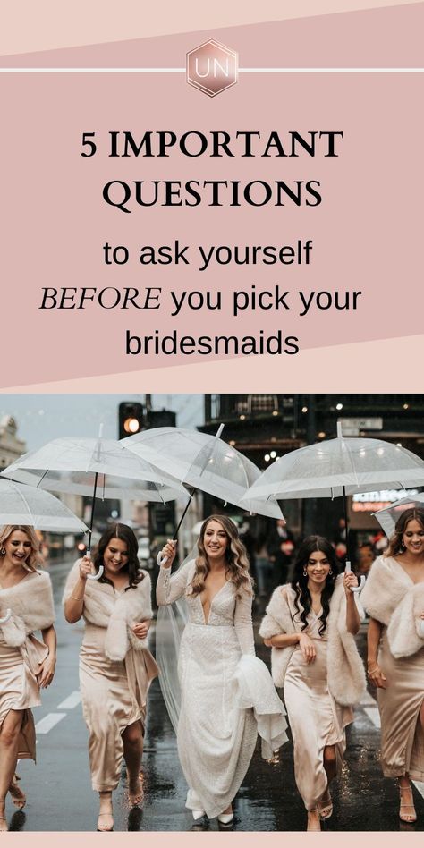 How many bridsemaids? Just the girls? Family only? Run your draft wedding party list past these 5 crucial questions to make sure the right people are on your team. Bridal Party Expectations, Fun Things To Do With Bridesmaids, Bridesmaid Bonding Activities, What Do Bridesmaids Do, Bridesmaids Expectations, Unofficial Bridesmaid Ideas, Getting Ready For Wedding Outfit, Bridesmaid Proposal Outfit, Bridesmaids No Flowers