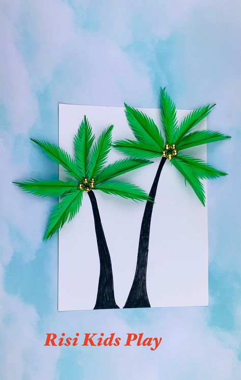 DIY Coconut Tree Wall ART | Home wall decoration ideas | How to Make Coconut Tree from Paper Paper Coconut Tree, Diy Coconut Tree, How To Cut Coconut, Coconut Tree Craft, Tree From Paper, Tree Life Cycle, Dates Tree, Diy Coconut, Coconut Leaves