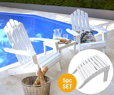 5 Piece Set 2 Adirondack Chairs + 2 Footstools + Table Hamptons Style Home, Porch Accessories, Notice Boards, Pin Boards, Outdoor Doors, French Home, Rattan Armchair, French Home Decor, Chair Side Table