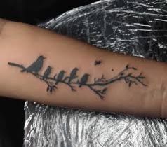 Bird Tattoo On Forearm, Branch Sleeve Tattoo, Flying Bird Tattoos, Bird On Branch Tattoo, Leaf Branch Tattoo, Birds On A Branch Tattoo, Bird Branch Tattoo, Tree With Birds Tattoo, Adam Tattoo