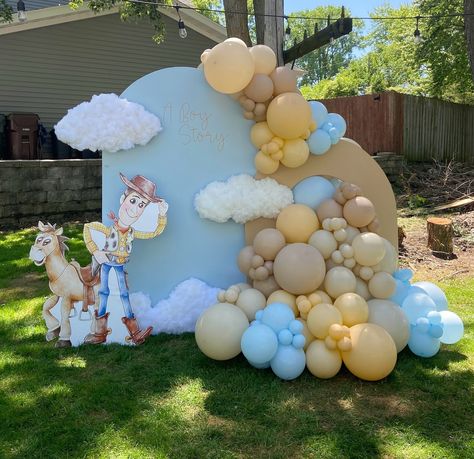 A Boy Story ☁️ Such a cute baby shower theme! Thank you @alejandrawink for trusting me!! Balloons Used @kalisanballoons White Sand… | Instagram Boy Toy Story Baby Shower Theme, Baby Shower Toy Story Theme, Up 1st Birthday Theme, It’s A Boy Story, A Boy Story Baby Shower Ideas, Its A Boy Story Baby Shower Ideas, Baby Shower For Boys Theme, Toy Story Baby Shower Theme, Boy Story Baby Shower Theme