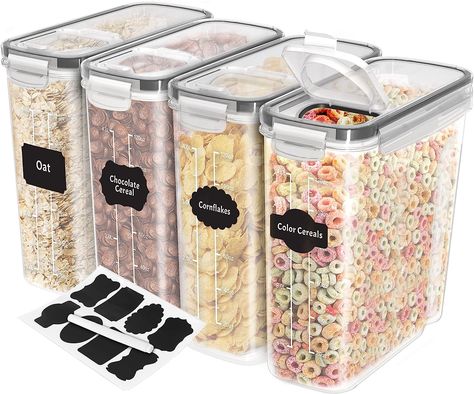 The OCD solution to my cereal obsession! Utopia Kitchen Cereal Containers Storage - Airtight Food Storage Container & Cereal Dispenser For Pantry Organization And Storage - Canister Sets For Kitchen Counter, Pack of 4 Pantry Organization Ideas Shelves, Shelving Organization, Pantry Storage Ideas, Flour Storage, Cereal Storage, Cereal Containers, Pantry Organization Ideas, Cereal Dispenser, Dry Food Storage