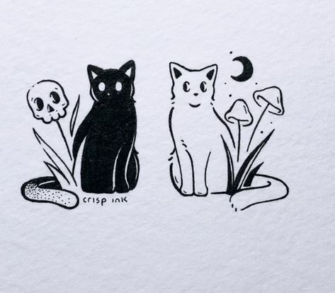 Cute Matching Tattoos, Matching Friend Tattoos, Tattoos Geometric, Парные Тату, Doodle Tattoo, Bff Tattoos, Cute Little Tattoos, Spooky Tattoos, Cat Doodle