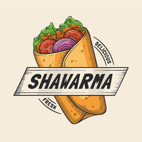 Shawarma Drawing, Shawarma Logo, Kebab Logo, Shawarma Grill, Colorful Cafe, Cart Logo, Food Quotes Funny, Girly Frame, Foodie Art