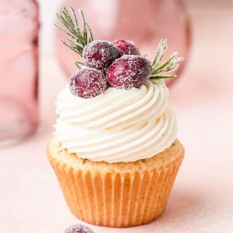 Cranberry Cupcakes with White Chocolate Buttercream Cranberry Cupcakes, White Chocolate Buttercream Frosting, Cutout Cookie, White Chocolate Cupcakes, Cranberry White Chocolate, Orange Cupcakes, White Chocolate Buttercream, Sugared Cranberries, White Chocolate Cranberry