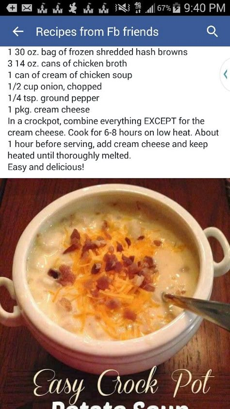 Easy crock pot potato soup with hashbrowns... tried this recipe, loved it. I added diced ham. Easy Crock Pot Potato Soup, Easy Crockpot Potato Soup, Soup Crock Pot Easy, Crock Pot Potato Soup, Potato Soup Crock Pot Easy, Crock Pot Potato, Crockpot Potato Soup, Crock Pot Easy, Crockpot Potato