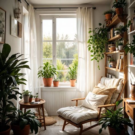 #NaturalLight #MatchingArmchair #CoffeeTable #PottedPlants #Greenery #Bookshelf #BookCollection #HomeDecor #ComfortableLiving #InvitingSpace #FreshInteriors #StylishHome #InteriorDesign #RelaxingAtmosphere #BrightAndAiry #ReadingNook #ReadingCorner #CozyReadingSpot # #BookLoversParadise #ai Nook Ideas Living Room Cozy Corner, Plant Bookshelves, Living Room Reading Corner, Living Room Nook, La Apartment, Reading Armchair, A Reading Nook, Cozy Office, Room Refresh