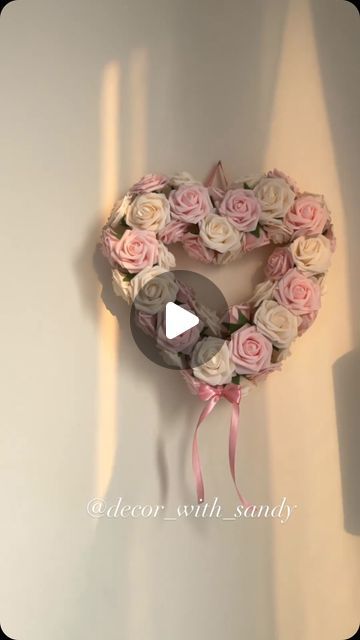 Thousands of Tips on Instagram: "Create a romantic heart wreath! Cut a cardboard heart shape, cover it with beautiful, stemless roses, and finish it off with a delicate lace ribbon for a bow and a sting to  hang on the wall. It’s a perfect DIY project to add a touch of love to your home!

Credits:@decor_with_Sandy

#DIYHeartWreath #RoseWreath #HeartShapedDecor #RomanticDecor #HomeDecor #WallArt #DIYHomeDecor #CraftProject #DIYInspiration #CraftIdeas #FloralDecor #HandmadeWithLove #Upcycling  #CreativeLiving #GetCrafty #HomeMade #DIYHome #HomeSweetHome #CraftLove #DIYProject #DIYDecor  #DIYArt #CraftTime #DIYEnthusiast #DIYAddict #DIYLife #DIYMoms #DIYDads #DIYHomeProjects" Heart Shape Wreath Ideas, Cardboard Heart, Heart Wreath Diy, Heart Shaped Wreaths, Romantic Heart, Romantic Decor, Rose Wreath, Heart Wreath, Creative Living