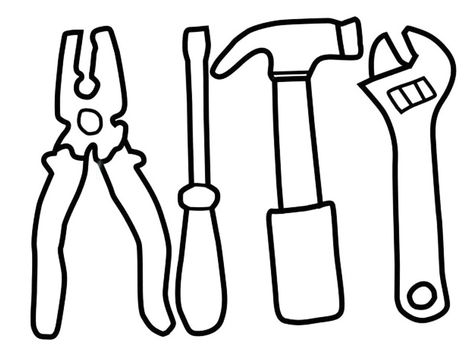 Printable Tools Template, Tools Coloring Pages Free Printable, Tool Belt Craft Preschool, Tool Crafts For Kids, Tools Coloring Page, Preschool Tools Theme, Tool Printables, Tool Clipart, Free Stencils Printables Templates