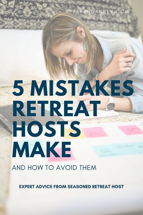 Hosting a retreat is a big undertaking. Avoid these common mistakes. https://sarahcanney.com/blog/five-retreat-mistakes Retreat Room Ideas, Womens Retreat Gifts, Vacation Content, Womens Retreat Themes, Retreat Planning, Retreat Activities, Retreat Themes, Mindfulness Retreat, Art Retreat