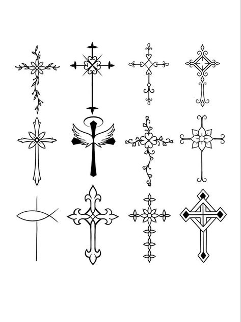 Cross Designs Drawings, Simple Cross Tattoos For Women, Unique Cross Tattoos For Women, Small Cross Tattoos For Women, Pretty Cross Tattoo, Cool Cross Tattoos, Crosses Tattoo, Crucifix Tattoo, Cruces Tattoo