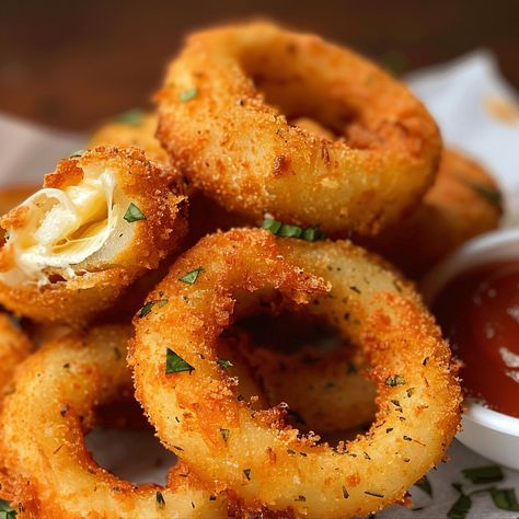 How to Make Quick and Crispy Mozzarella Stick Onion Rings Recipe Pasta Rigatoni, Mozzarella Stick, Onion Rings Recipe, Popular Appetizers, Mozzarella Sticks, Dinner Side Dishes, Cheese Fries, Food Diy, Recipe Steps