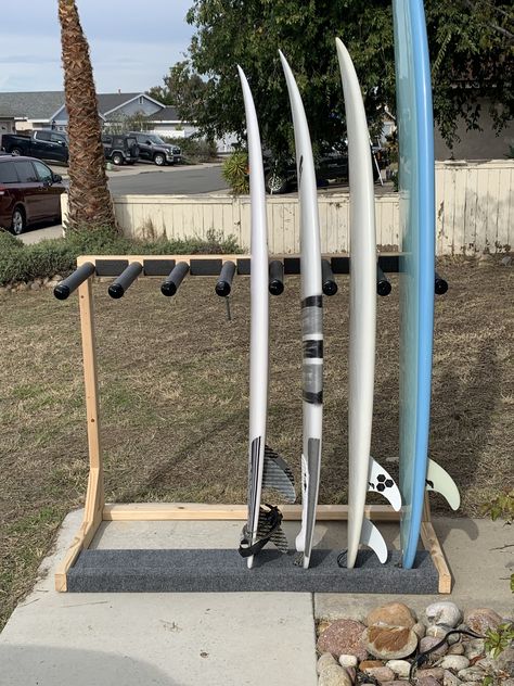 Surf Rack Ideas, Surf Board Rack Diy, Diy Surfboard Rack, Surf Rack Wall, Board Rack Diy, Surf Storage, Big Sur House, Surf Board Rack, Paddle Board Storage