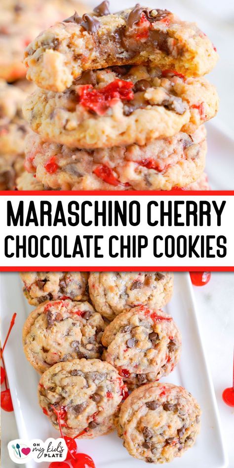 Easy Cookie Tray Ideas, Maraschino Cherry Cookies, Cookie Bucket, Christmas Cookie Trays, Cookie Recipes Gooey, Crisco Cookies, Cherry Chocolate Chip Cookies, Meals Kids Love, Kids Plate