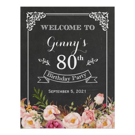 Birthday Chalkboard Art, Rustic Birthday Parties, Surprise 50th, 50th Birthday Party Decorations, Chalk Sign, Vintage Chalkboard, Floral Birthday Party, Art Birthday Party, Outdoor Party Decorations