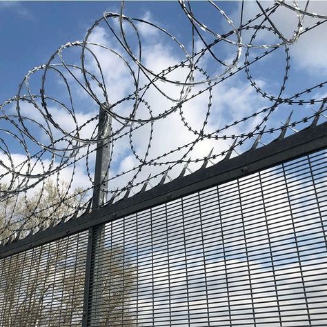 High Security Fence, also called 358 fence, which is well-known as anti-climb and anti-cut fence. Perfectly suited to high security applications, like military, airport, prison,warehouse, factory etc. #fence #weldedwire #security #barrier Anti Climb Fence, Garden Fence Art, Security Fence, East Street, Oil Refinery, Fence Art, Wire Fence, Alien Planet, Military Base