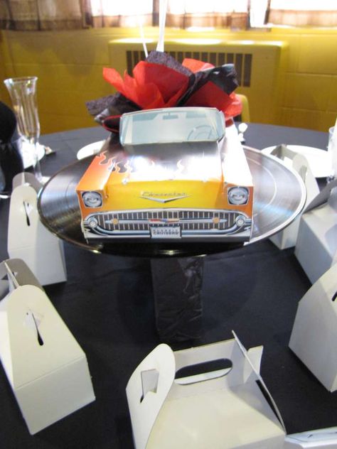 Chevy Themed Birthday Party, Classic Car Birthday Party, Car Cakes For Boys, Car Centerpieces, Cars Birthday Party Ideas, Vintage Car Birthday, Vintage Car Party, Classic Cars Birthday Party, Parties Themes