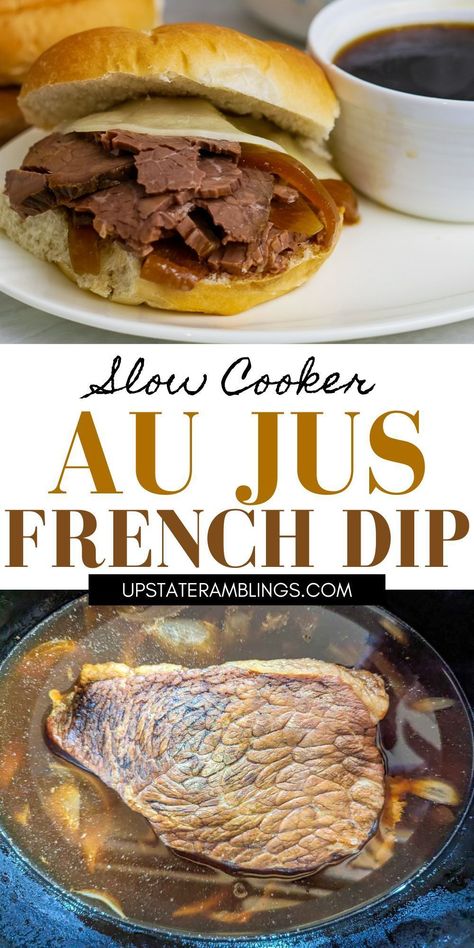 Slow Cooker au jus French Dip Aujus Sauce Recipe French Dip, Aujus Sauce Recipe, Aujus Sauce, Slow Cooker French Dip, Fall Slow Cooker, Beef Sandwich Recipes, Breakfast Sides Dishes, Italian Beef Sandwiches, Breakfast Sides