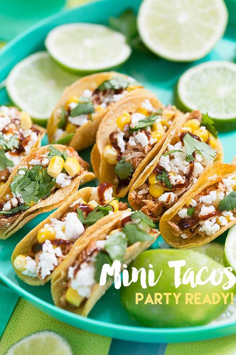 How to Make Mini Tacos, Party Ready snacks! Mini Taco Appetizer, Mini Tacos Recipe, Appetizers For Party Bite Size, Bbq Chicken Tacos, Taco Appetizers, Mini Taco, Hormel Recipes, Bite Size Snacks, Mini Appetizers